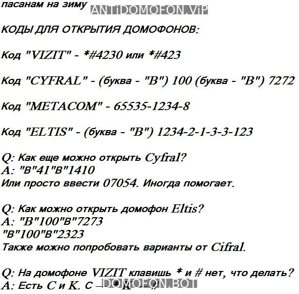 База кодов от домофонов Махачкала